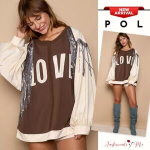 POL Balloon Sleeves Sequin Tassel Details French Terry Sweatshirt | Chocolate
